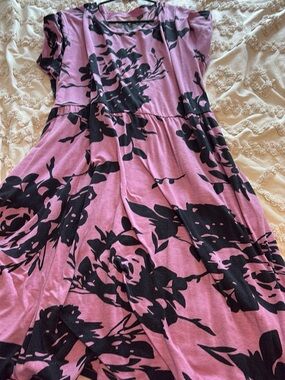 Lilac Pink Dress with Black Floral Print